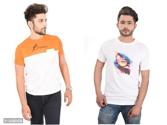 Reliable Multicoloured Polyester  Round Neck Tees For Men Pack Of 2-thumb0