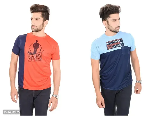 Reliable Multicoloured Polyester  Round Neck Tees For Men Pack Of 2