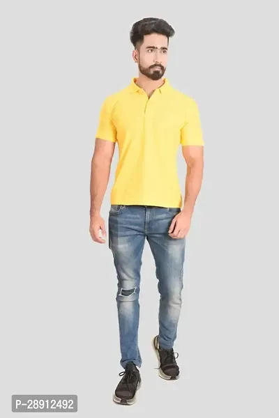 Reliable Yellow Cotton Blend Polos For Men-thumb0