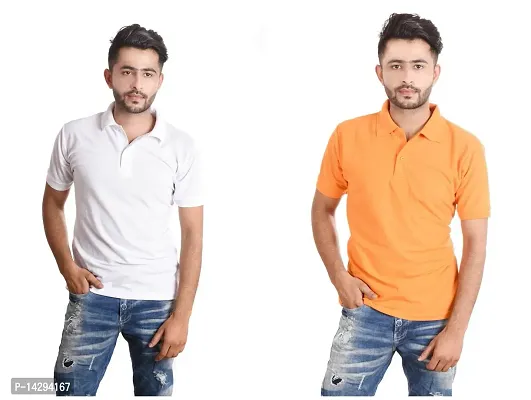 Reliable Multicoloured Cotton Blend  Polos For Men Pack Of 2