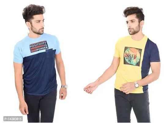 Reliable Multicoloured Polyester  Round Neck Tees For Men Pack Of 2