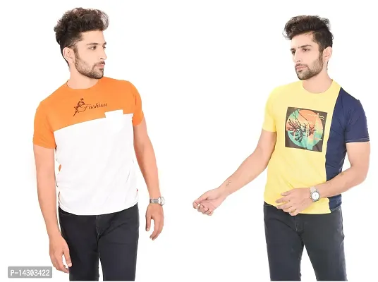 Reliable Multicoloured Polyester  Round Neck Tees For Men Pack Of 2-thumb0