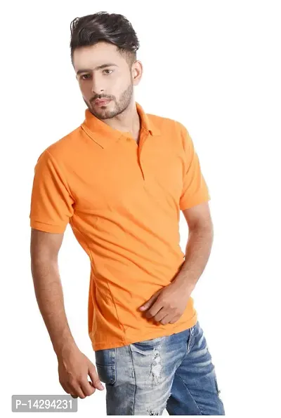 Reliable Orange Cotton Blend  Polos For Men-thumb2