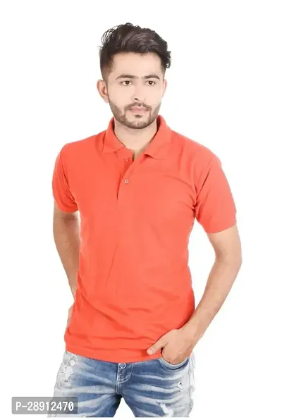 Reliable Peach Cotton Blend Polos For Men-thumb0