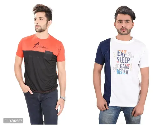 Reliable Multicoloured Polyester  Round Neck Tees For Men Pack Of 2