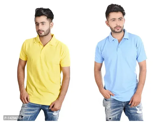 Reliable Multicoloured Cotton Blend  Polos For Men Pack Of 2