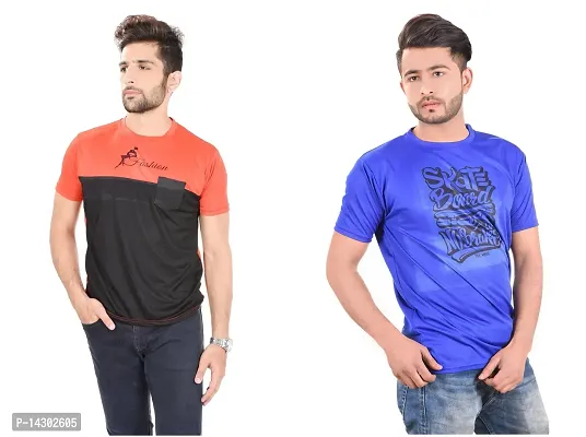 Reliable Multicoloured Polyester  Round Neck Tees For Men Pack Of 2