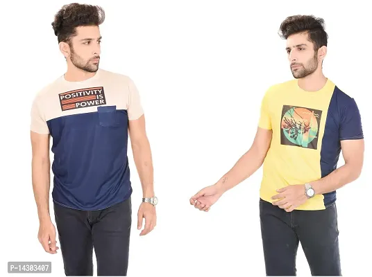 Reliable Multicoloured Polyester  Round Neck Tees For Men Pack Of 2-thumb0