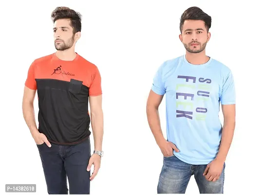 Reliable Multicoloured Polyester  Round Neck Tees For Men Pack Of 2