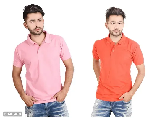 Reliable Multicoloured Cotton Blend  Polos For Men Pack Of 2