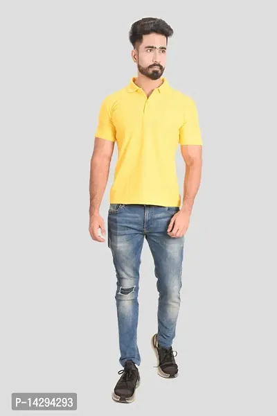 Reliable Yellow Cotton Blend  Polos For Men-thumb0