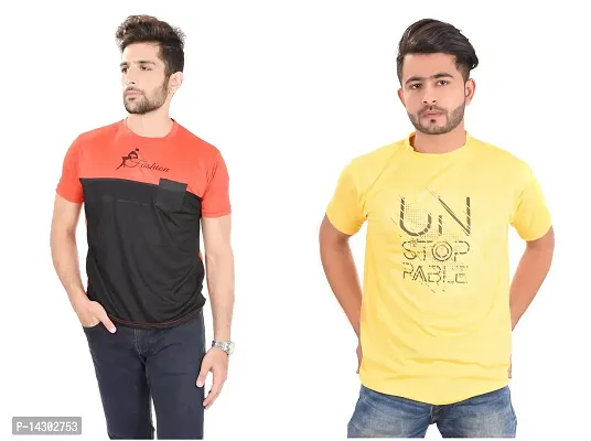 Reliable Multicoloured Polyester  Round Neck Tees For Men Pack Of 2