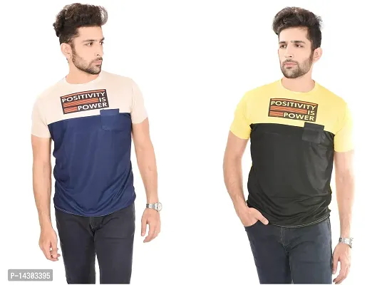 Reliable Multicoloured Polyester  Round Neck Tees For Men Pack Of 2