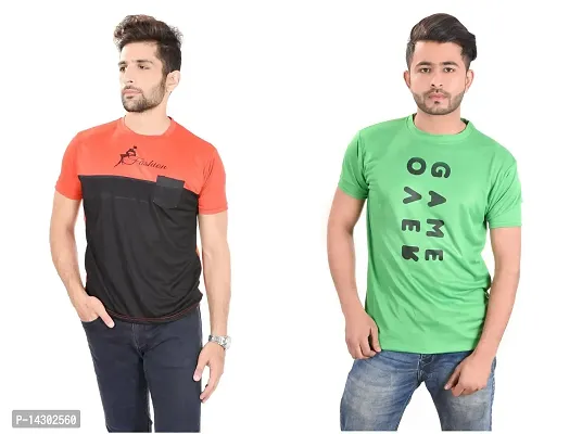 Reliable Multicoloured Polyester  Round Neck Tees For Men Pack Of 2