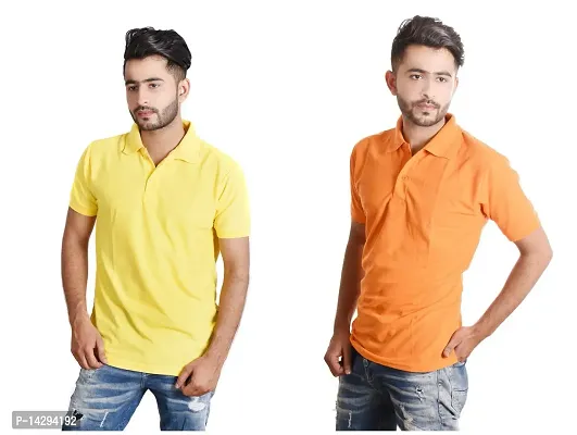 Reliable Multicoloured Cotton Blend  Polos For Men Pack Of 2