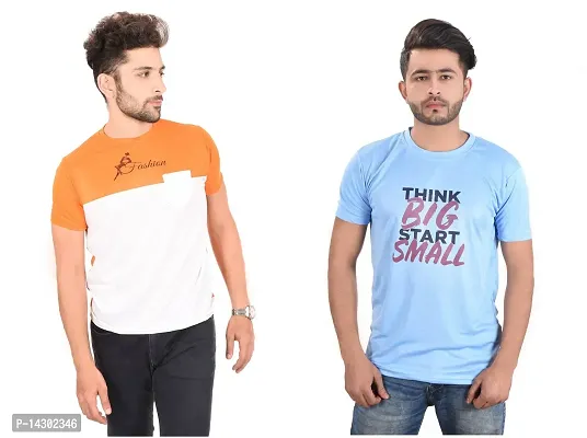 Reliable Multicoloured Polyester  Round Neck Tees For Men Pack Of 2-thumb0