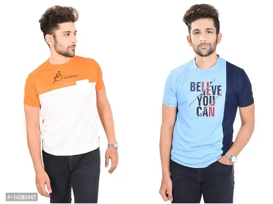 Reliable Multicoloured Polyester  Round Neck Tees For Men Pack Of 2