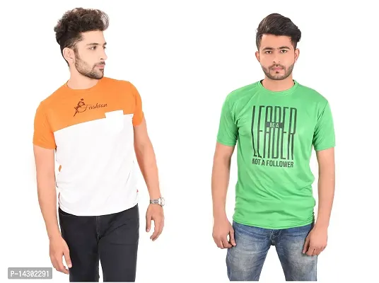 Reliable Multicoloured Polyester  Round Neck Tees For Men Pack Of 2-thumb0