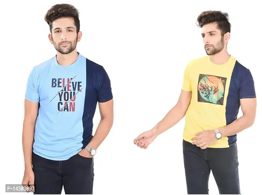 Reliable Multicoloured Polyester  Round Neck Tees For Men Pack Of 2-thumb0