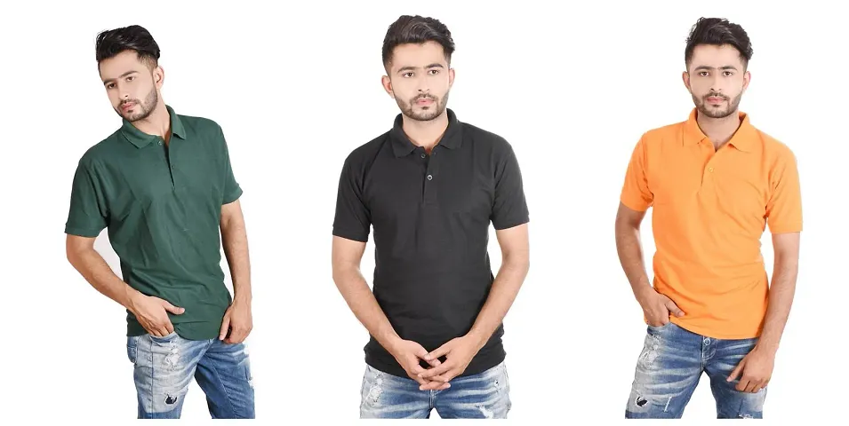 Trendy Multicoloured Polos Neck T-Shirt For Men Pack Of 3