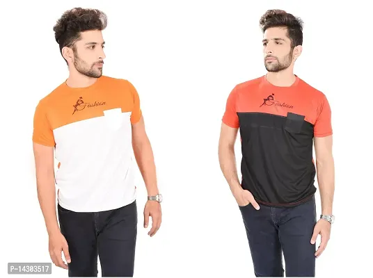 Reliable Multicoloured Polyester  Round Neck Tees For Men Pack Of 2-thumb0