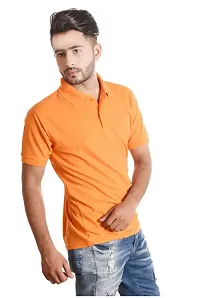 Reliable Orange Cotton Blend Polos For Men-thumb1