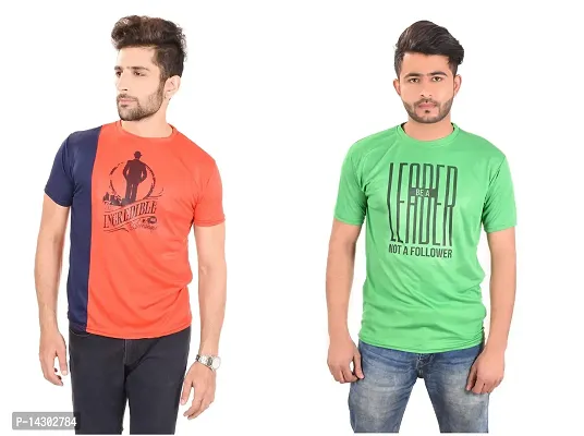 Reliable Multicoloured Polyester  Round Neck Tees For Men Pack Of 2