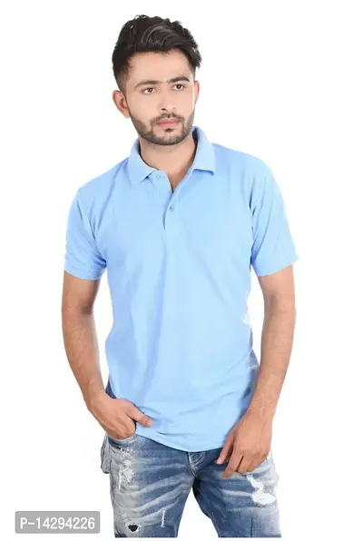 Reliable Blue Cotton Blend  Polos For Men-thumb0