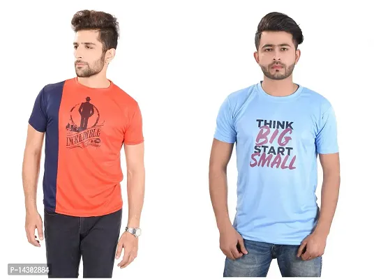 Reliable Multicoloured Polyester  Round Neck Tees For Men Pack Of 2