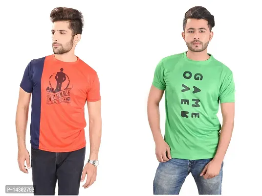 Reliable Multicoloured Polyester  Round Neck Tees For Men Pack Of 2