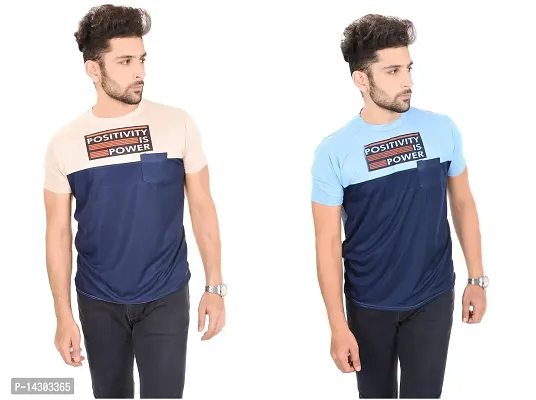 Reliable Multicoloured Polyester  Round Neck Tees For Men Pack Of 2