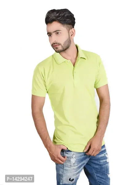 Reliable Yellow Cotton Blend  Polos For Men-thumb2