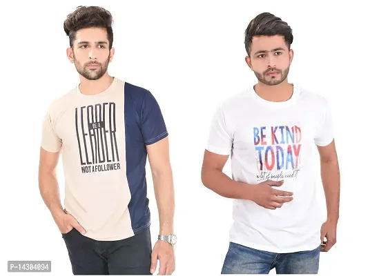 Reliable Multicoloured Polyester  Round Neck Tees For Men Pack Of 2