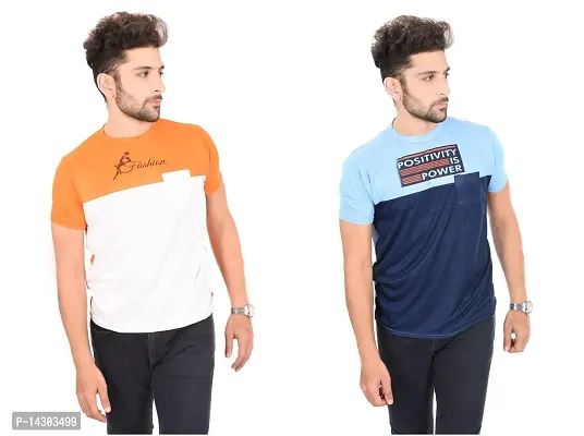 Reliable Multicoloured Polyester  Round Neck Tees For Men Pack Of 2-thumb0