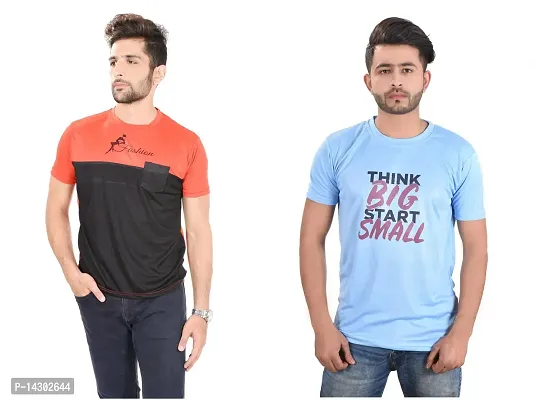 Reliable Multicoloured Polyester  Round Neck Tees For Men Pack Of 2