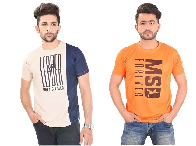 Classic Polyester Round Neck Tees For Men Pack Of 2