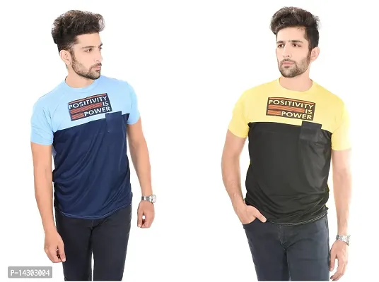 Reliable Multicoloured Polyester  Round Neck Tees For Men Pack Of 2