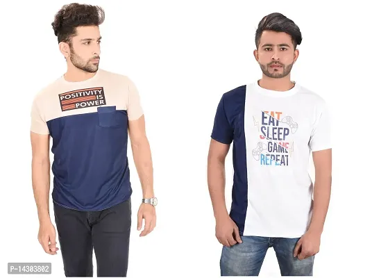 Reliable Multicoloured Polyester  Round Neck Tees For Men Pack Of 2