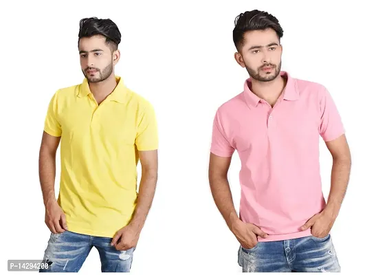 Reliable Multicoloured Cotton Blend  Polos For Men Pack Of 2