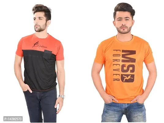 Reliable Multicoloured Polyester  Round Neck Tees For Men Pack Of 2