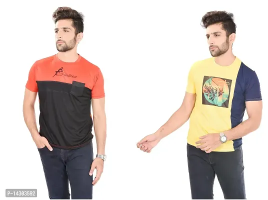 Reliable Multicoloured Polyester  Round Neck Tees For Men Pack Of 2