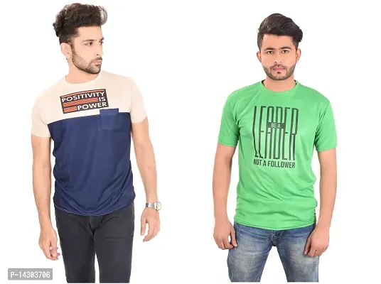 Reliable Multicoloured Polyester  Round Neck Tees For Men Pack Of 2