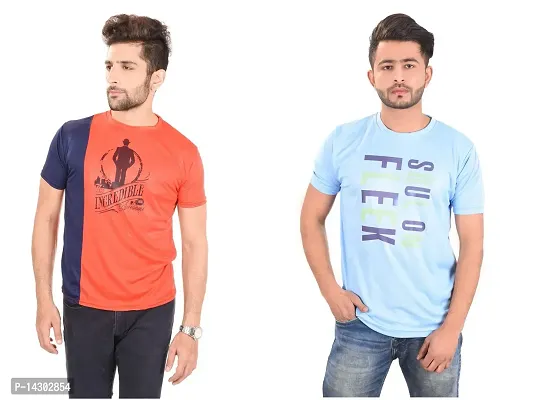 Reliable Multicoloured Polyester  Round Neck Tees For Men Pack Of 2