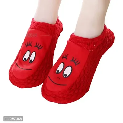 FabChoice-Ladies/Womens/Girls Winter Warm Slipper Socks, Knitted Booti, Room Socks, Anti slip Socks 1 Pair Red Colour Size 6