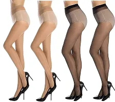 FashionIO - Women's Sheer Transparent high waist Pantyhose stocking with Excellent Stretch (Free Size 30-36 waist) - 2Black+2Skin-thumb2