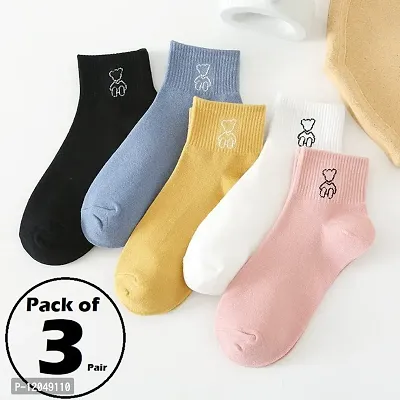 FashionIO? - Women?s Cotton High Ankle Length No Show High Cut Socks Multicolor Free Size 3 Pair-thumb2