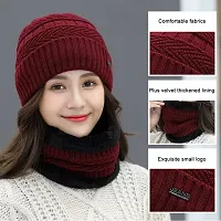 FashionIO? - Autumn and Winter Men's I Women's Woolen Designer Cap Winter Warm Plus Velvet Windproof Ear Protection Scarf hat Set - Black Color-thumb4