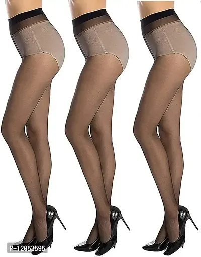 FashionIO - Women's Sheer Transparent high waist Pantyhose stocking with Excellent Stretch (Free Size 30-36 waist) - Black - Pack of 3-thumb3