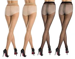 FashionIO - Women's Sheer Transparent high waist Pantyhose stocking with Excellent Stretch (Free Size 30-36 waist) - 2Black+2Skin-thumb1