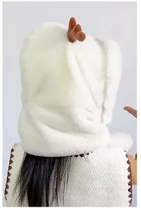 FabChoice-Kids Antler Style Winter Warm Hat Children Hat Plus Fleece Kids Caps Cartoon Elk Hat for Girls I Boys Warm Cap with Scarf (3-6 Year) White Colour-thumb4